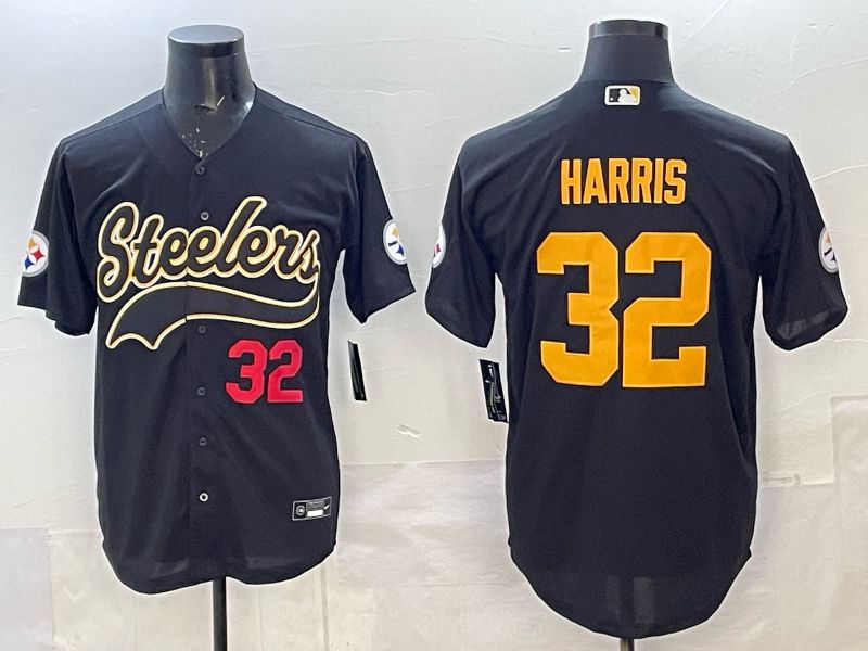 Men 2025 Pittsburgh Steelers #32 Harris black 3th generation Joint Name Nike Limited NFL Jersey style 03